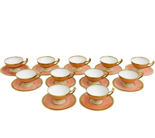 11 Holzner Glaspalast Karlsbad Czech Tea or Coffee Cup & Saucers Salmon Pink