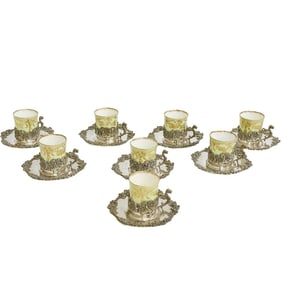 Shreve & Co Sterling Silver Mounted Crown Staffordshire Porcelain Cup & Saucers