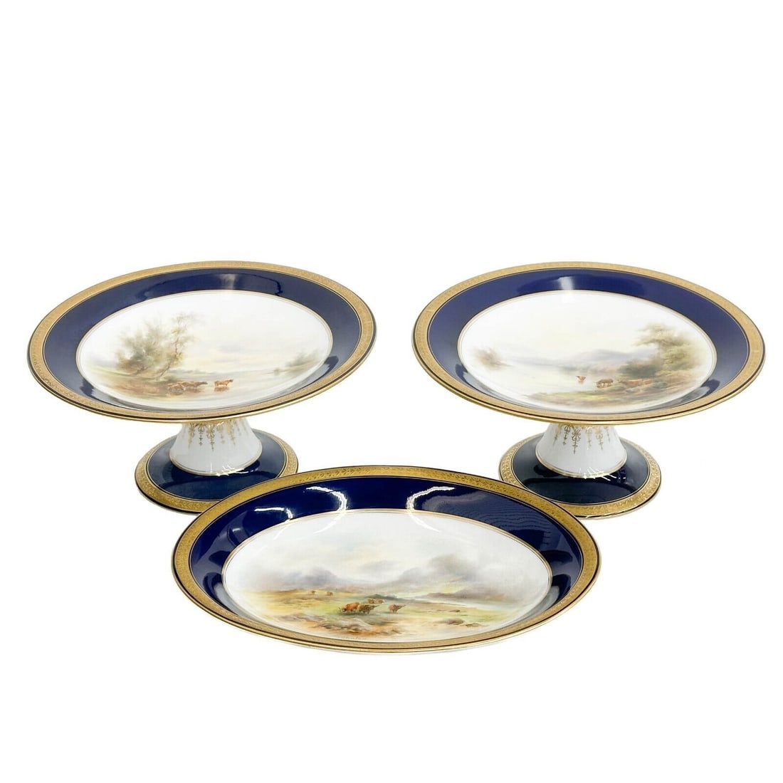 3pc Royal Worcester England Hand Painted Porcelain Dishes J Stinton 1910 (1 of 9)