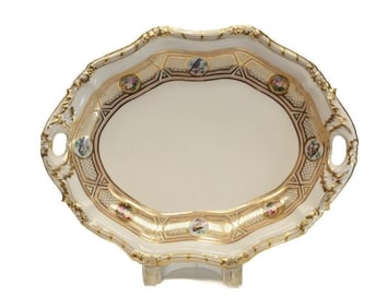 KPM Porcelain Scalloped Dish, c1900. Birds & Flowers