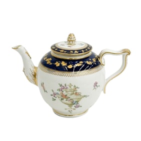 Chelsea Porcelain Hand Painted Teapot Florals Cobalt Blue circa 1760