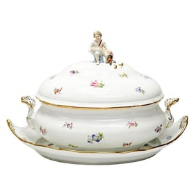 Meissen Germany Porcelain Lidded Tureen w/ Underplate Figural Putti c. 1930
