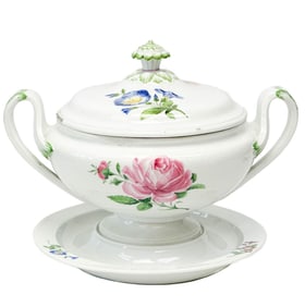 Meissen Germany Hand Painted Porcelain Lidded Tureen with Underplate 19th cen