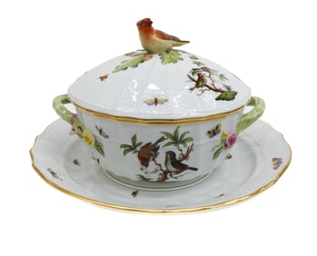 Herend Hungary Rothschild Hand Painted Porcelain Covered Tureen and Underplate