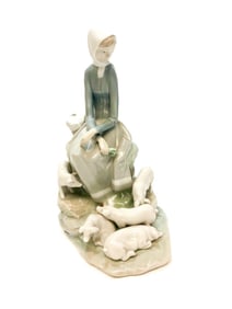 Lladro Spain Porcelain Girl with Piglets Figurine