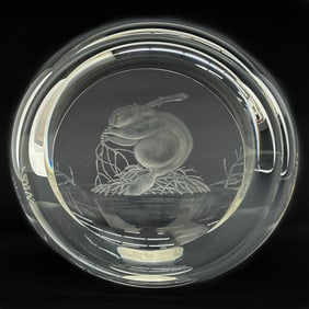 Steuben Art Glass Engraved Beaver Roundel Sculpture Limited Edition 20