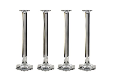 Four Tall French Crystal Hexagonal Cut Candlesticks by Baccarat