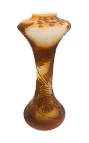 Emile Galle Acid Etched Cameo Art Glass 11 inch Fern Vase, circa 1890