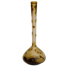 Emile Galle Acid Etched Cameo Art Glass Vase Brown Fruits circa 1910