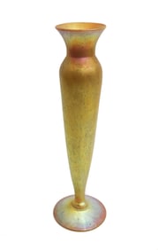 Lundberg Studios Gold Iridescent Art Glass Fluted Vase 1994 Signed