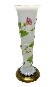 Baccarat Opaline Glass Floral Enameled Vase c1900