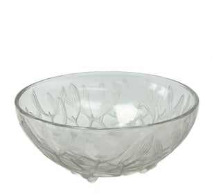 Rene Lalique France Clear Cut Glass Gui Centerpiece Bowl Mistletoe Leaves