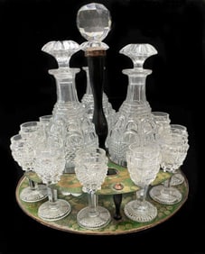 Baccarat Cut Glass Tantalus Diamond et Feuilles c1950