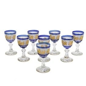 8 Val St (Saint) Lambert Danse De Flore Cobalt Blue Cordial Glasses