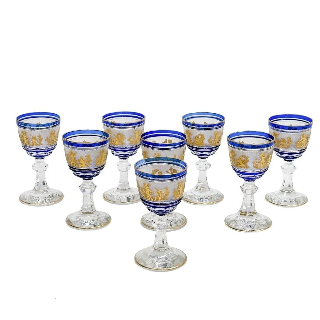 8 Val St (Saint) Lambert Danse De Flore Cobalt Blue Cordial Glasses (1 of 6)