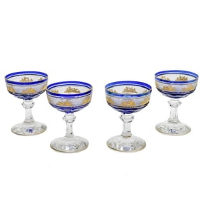 4 Val St (Saint) Lambert Danse De Flore Cobalt Blue Champagne Coupes