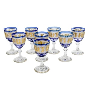 8 Val St (Saint) Lambert Danse De Flore Cobalt Blue Water Goblets