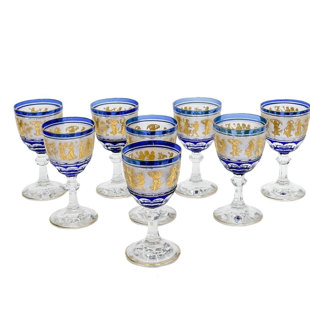 8 Val St (Saint) Lambert Danse De Flore Cobalt Blue Water Goblets (1 of 7)