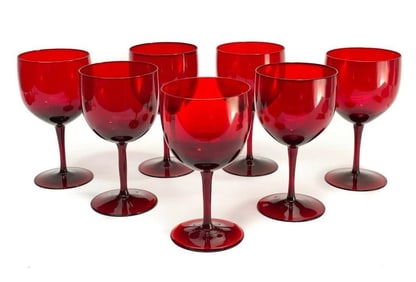 7 American Selenium Red Glass Wine Goblets