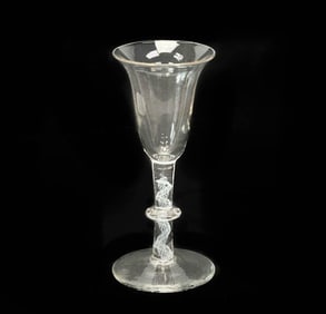 English Glass Clear White Air Twist Stem Glass 18th/19th Century