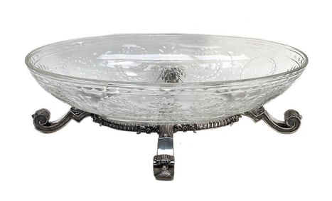 Cut Glass Centerpiece Bowl with Silverplate Stand, circa 1900