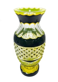 Bohemian 3 Layer Cased Cane and Geometric Glass Vase, circa 1900