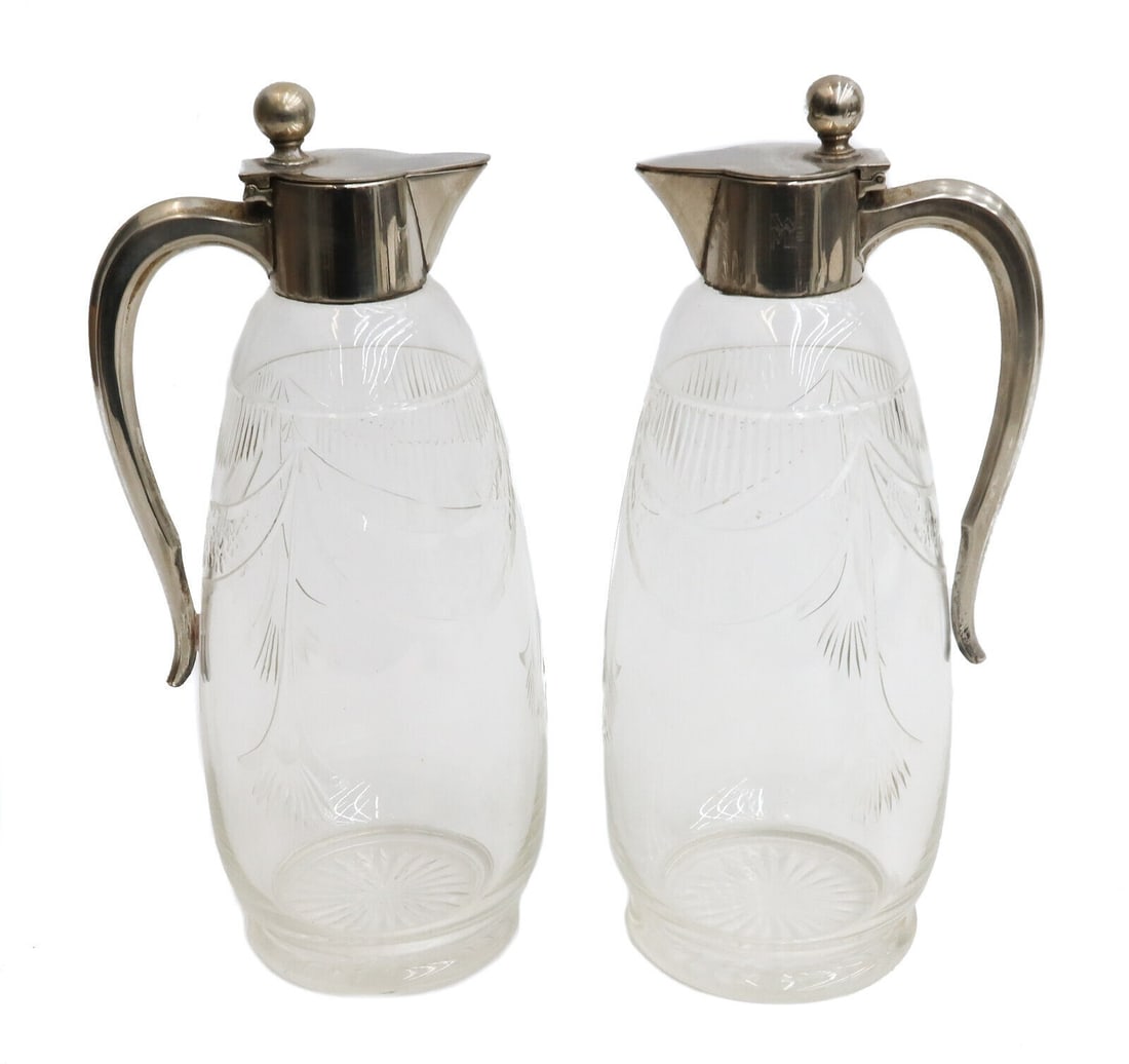 Pair WMF Silverplate and Acid Etched Glass Decanters, circa 1940 (1 of 7)