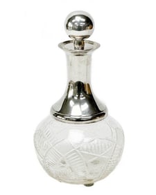 European Silver Mounted Cut Glass Decanter circa 1900 Rounded Silver Stopper