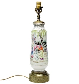 Chinese Hand Painted Porcelain Vase Mounted as a Lamp, Seal Mark