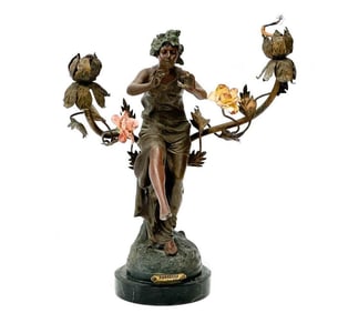 French Danseuse Par Rigual Patinated Metal Figural Sculpture Lamp Base A. Caise