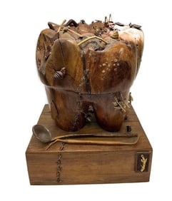 Perry Policicchio Carved Koa Wood Decaying Tooth Sculpture