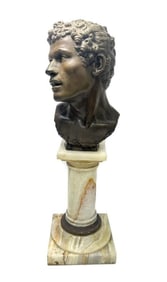 Louis Auguste Moreau Patinated Metal Bust of a Man on Onyx Base, circa 1900