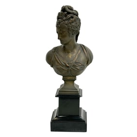 Continental Bronze Bust on Black Marble Base Diane de Poitiers after Goujon