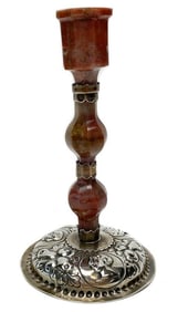 Victorian Carved Agate Silver Mounted Candlestick by Pairpoint Brothers 1894