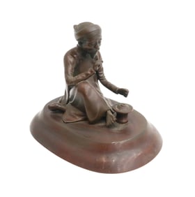 Vietnamese Patinated Bronze Sculpture of Man Sitting Late 19th Early 20th Cent.