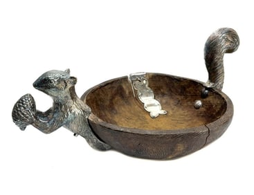 Spanish Colonial Turned Wood Solid Silver Squirrel Bowl