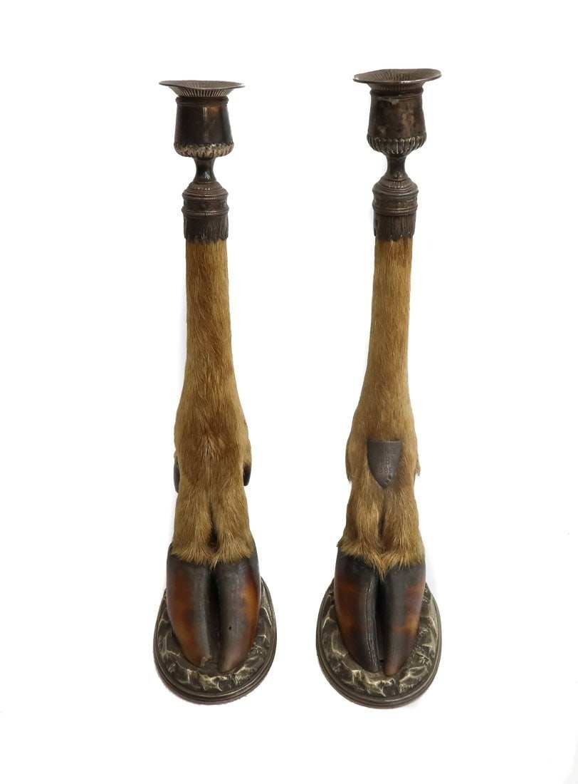 Continental Pair Stagg Hoof & Silver Candlesticks, circa 1900 (1 of 8)