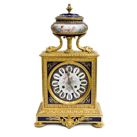 L. Martie et Cie Sevres Gilt Bronze & Enameled Porcelain Mantle Clock c 1890