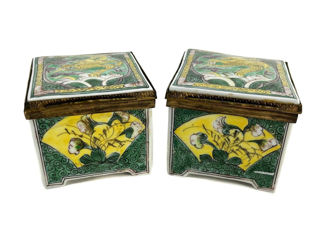 Pair Tiffany & Co. Porcelain and Enamel Japonisme Trinket Boxes, Dragons (1 of 9)