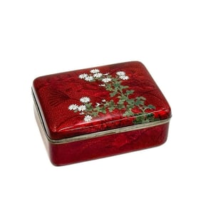 Japanese Ginbari Enamel Box Red Florals 2nd quarter 20th century