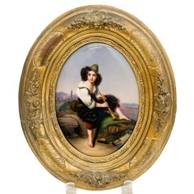 KPM Berlin Painted Porcelain Portrait Plaque Boy Der Pfifferaro Dobiaschofsky