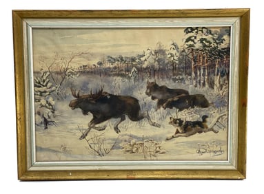 Alexander S. Khrenov (Russian 19th Century) Watercolor Hunting Scene