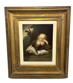 Continental Hand Painted Porcelain Plaque, "The Hermit" After Salomon Koninck