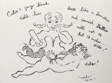 Noriko Shinohara (Japanese-American 20th C.) Ink on Paper Cutie Series- Sweet Tender Love