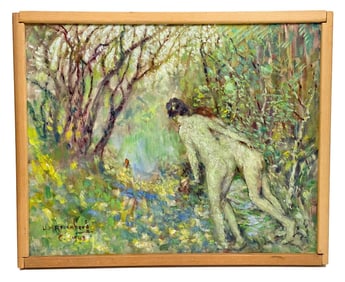 Henry Mortikar Rosenberg (US 1858-1947)  Oil on Canvas "Peering", 1943