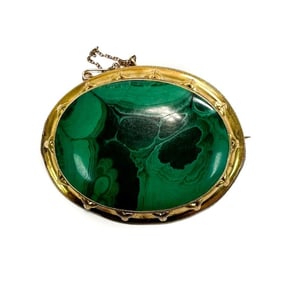14k Yellow Gold and Malachite Large Pin Brooch