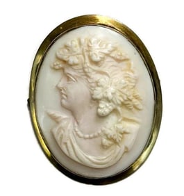 10k Yellow Gold Carved Shell Cameo Pin