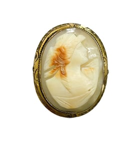 Hand Carved Shell Cameo Pin Brooch
