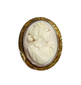 Victorian 10k Gold Carved Shell Cameo  Brooch.