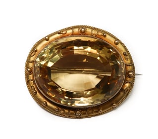 14k Yellow Gold and Citrine Pin Brooch
